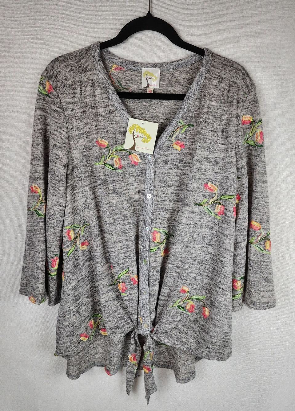 NWT Fig & Flower Sweater Womens 2X Floral Embroidered peasant comfy casual plus